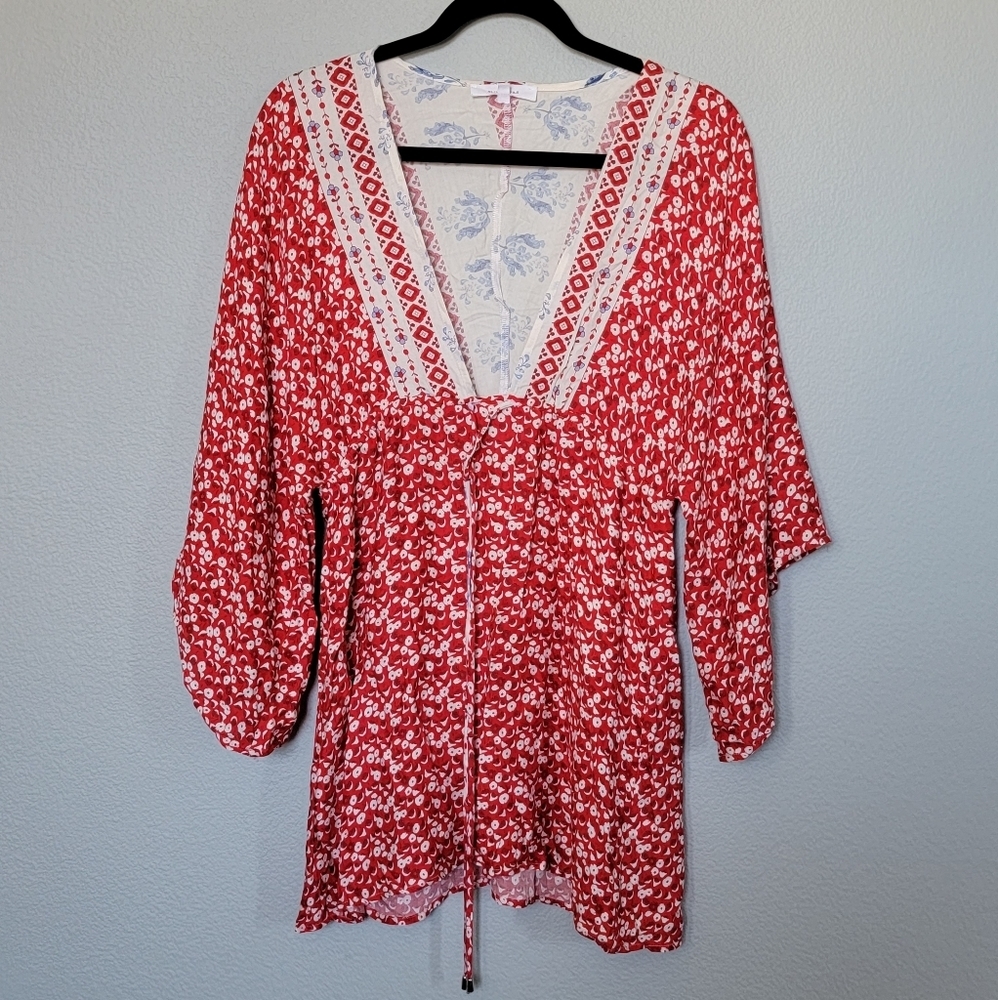 Olivaceous Tomato Girl kimono sleeve floral coverup dress medium